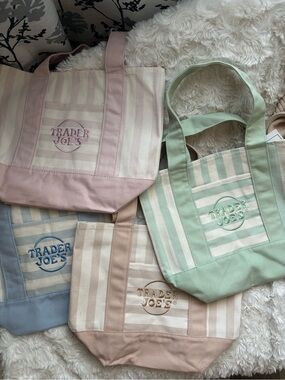 Trader Joe's Pastel Stripe Canvas Tote — Mint, Pink, Blue, Beige Options